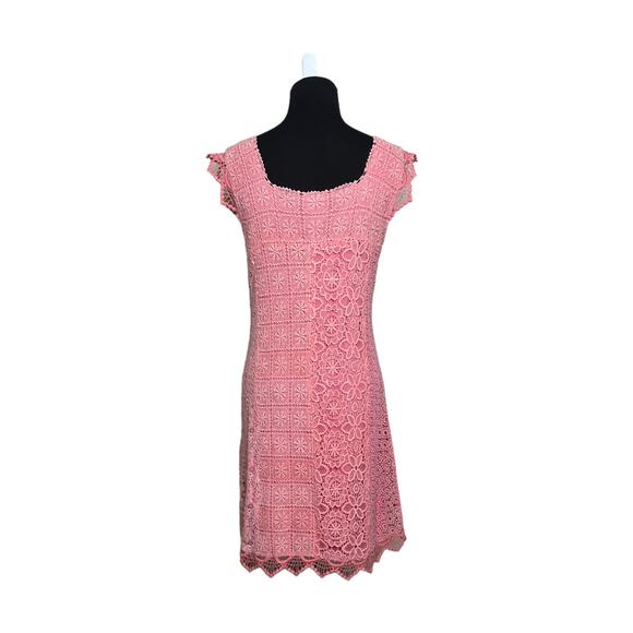 Yoana Baraschi coral pink crochet cap sleeves sheath mini dress size M - Picture 8 of 14